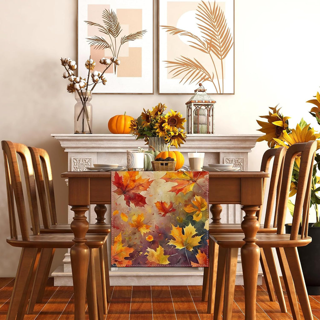 Rvsticty Fall Table Runner,Autumn Thanksgiving Decorations for Home Decor