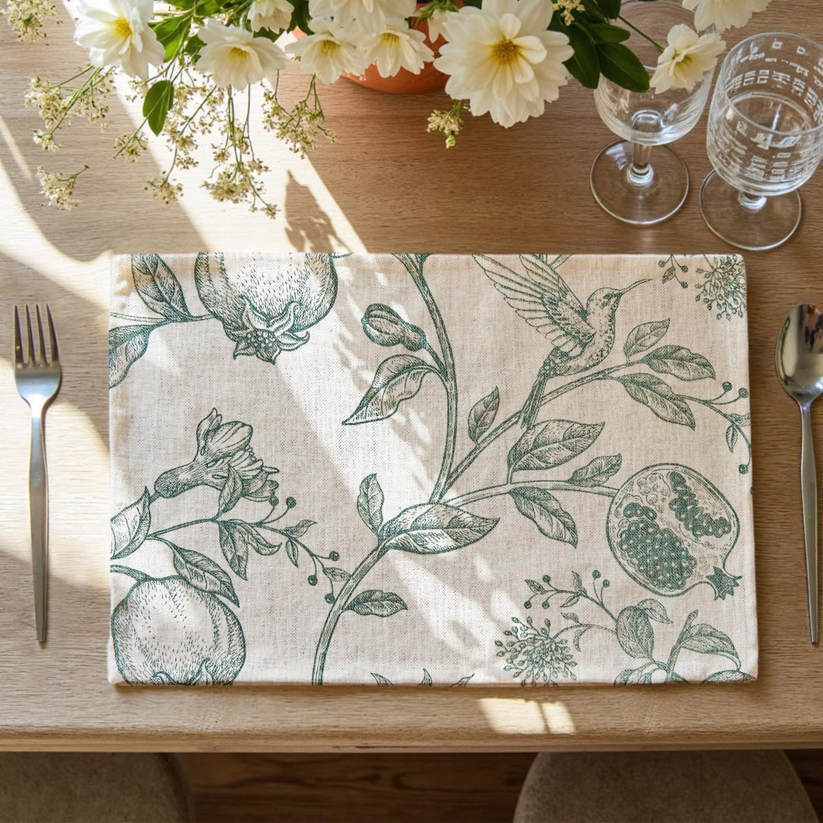 JINCHAN Linen Textured Placemats Set of 4 Farmhouse 13x19 Heathered Green