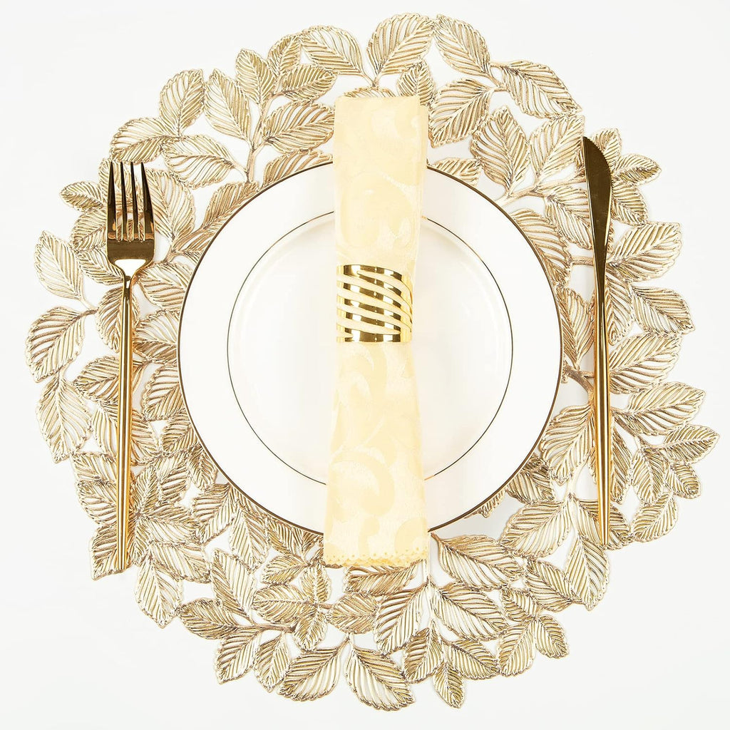 Gold Leaf Placemats Set of 8 Metallic Round Table Placemats