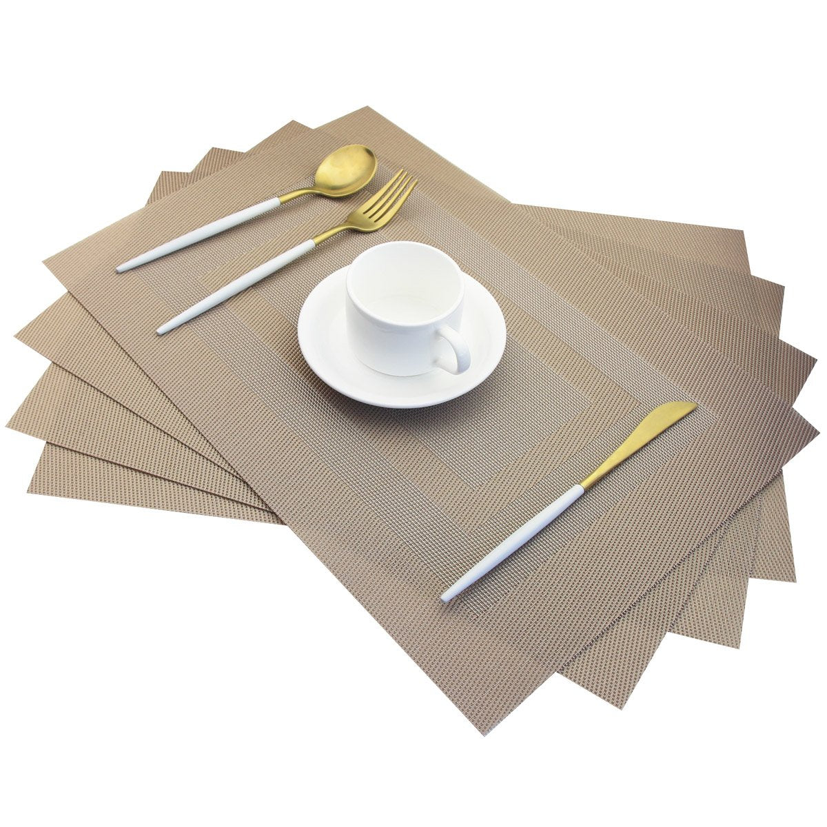 PIGCHCY Placemats,Durable Placemats for Dining Table,Washable Woven Vinyl Kitchen Placemats Set of 4 (Brown)