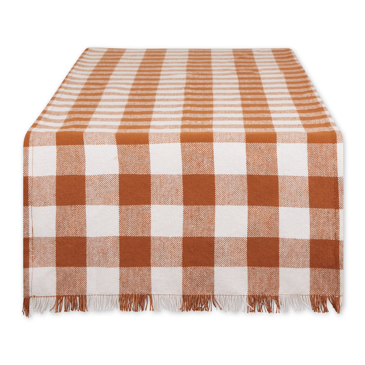 DII Fringed Check Tabletop, Table Runner, 14x108, Stone Brown