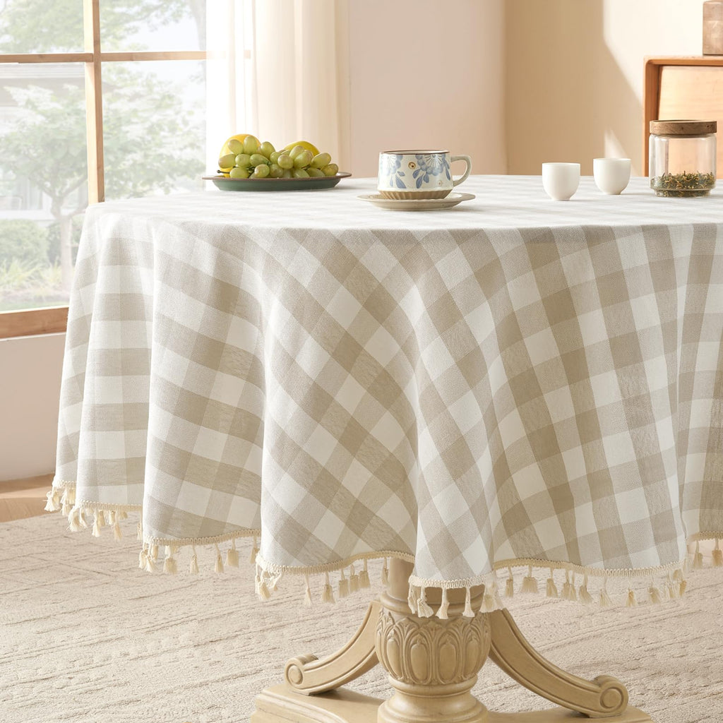 Softalker Fall Gingham Rectangle Tablecloth with Tassel, Orange, 55" x 84"