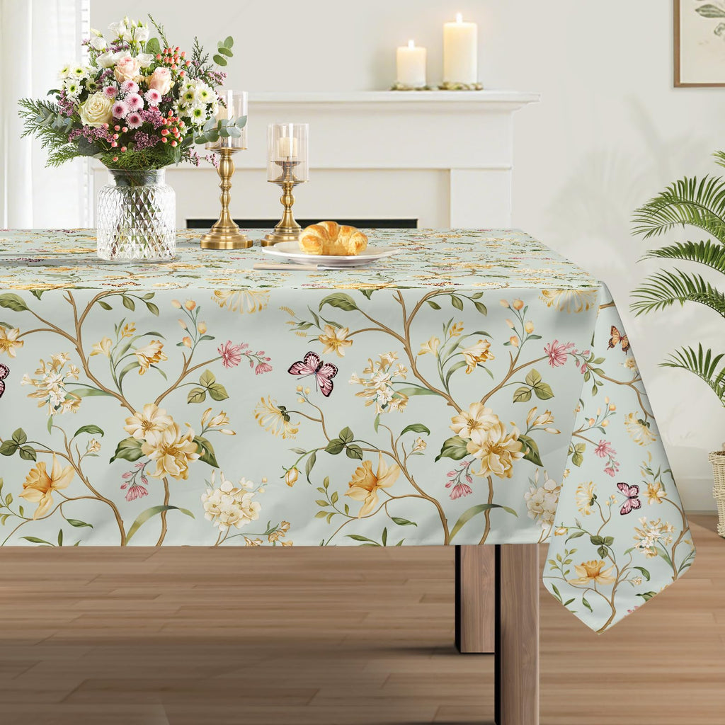 Spring Flower Leaves Washable Rectangle Table Cloth 60x84inch