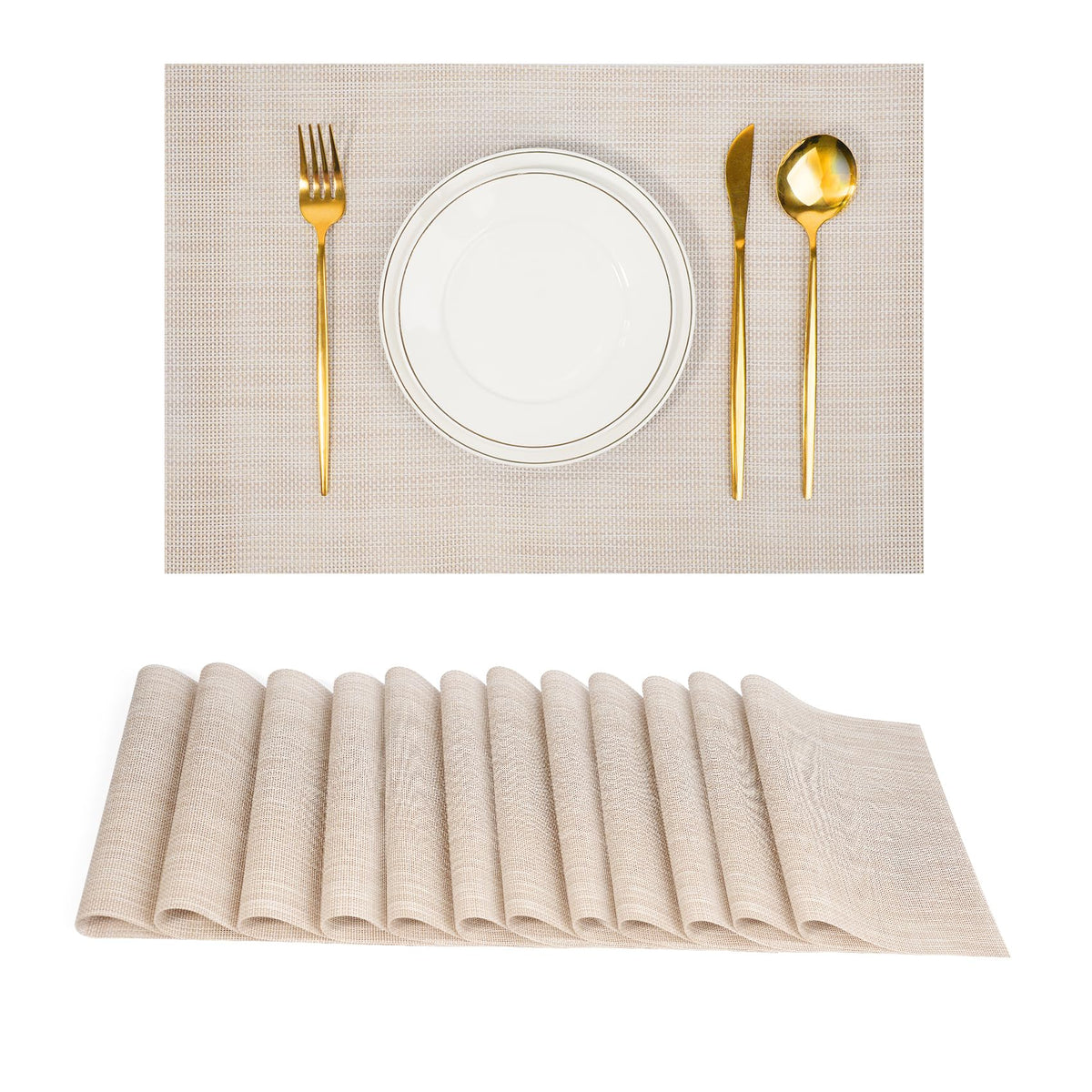Placemats Set of 6，Non-Slip PVC Weave Table Mats Easy to Clean，Heat Resistant Place Mats for Kitchen Dining Table Decoration Indoor Outdoor，Black Gray