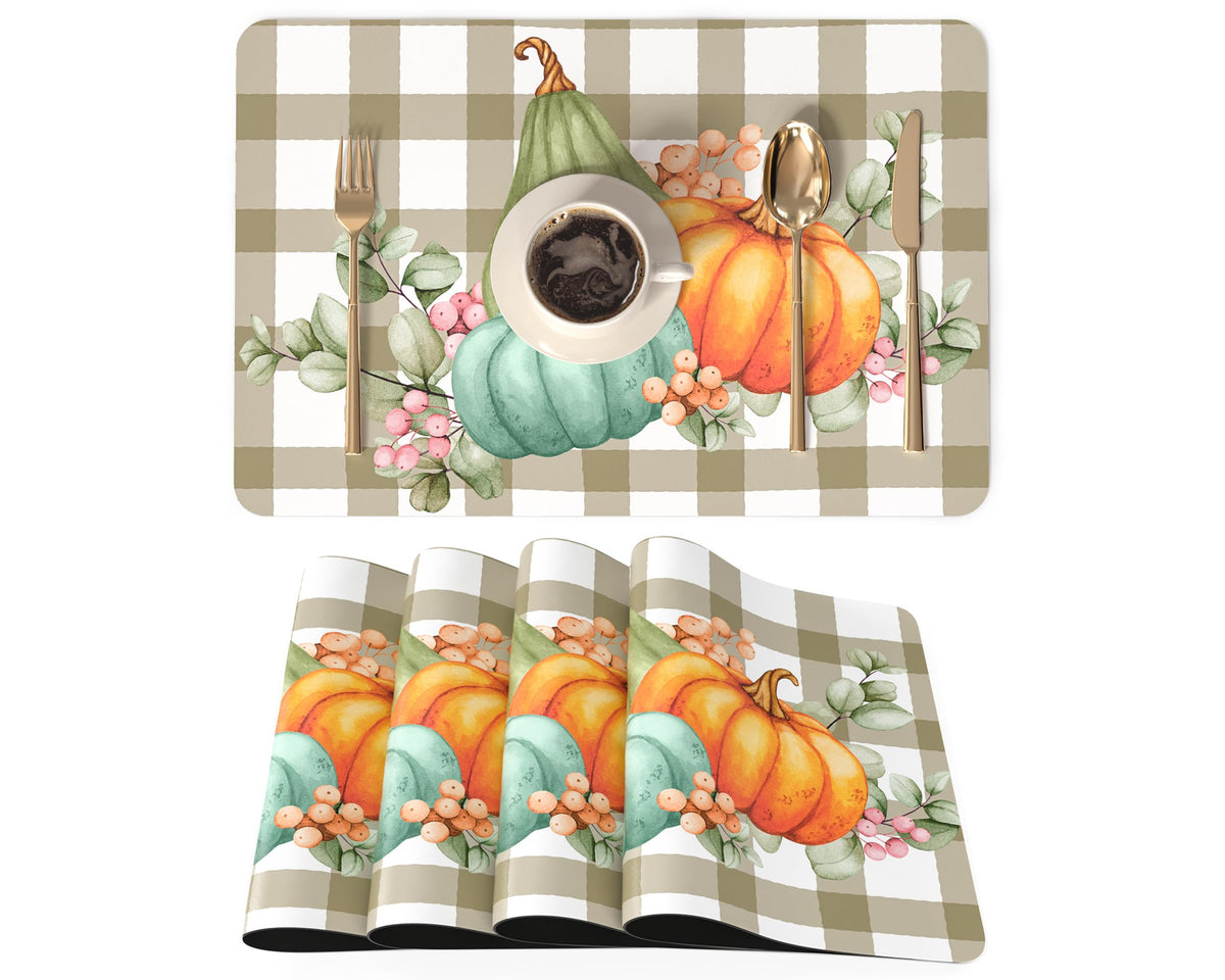 QIYI PU Leather Placemats Set of 6, 12"x18" Waterproof Table Mats, Dahlia