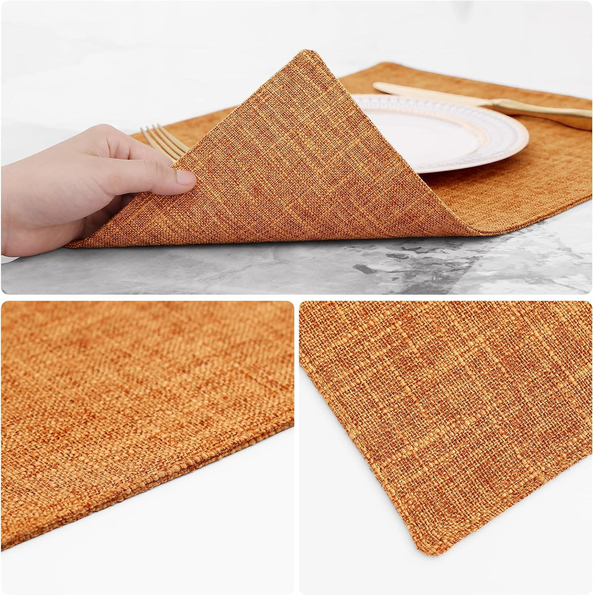 homing Faux Cotton Linen Placemats Set of 6, Cloth Dining Table Mats