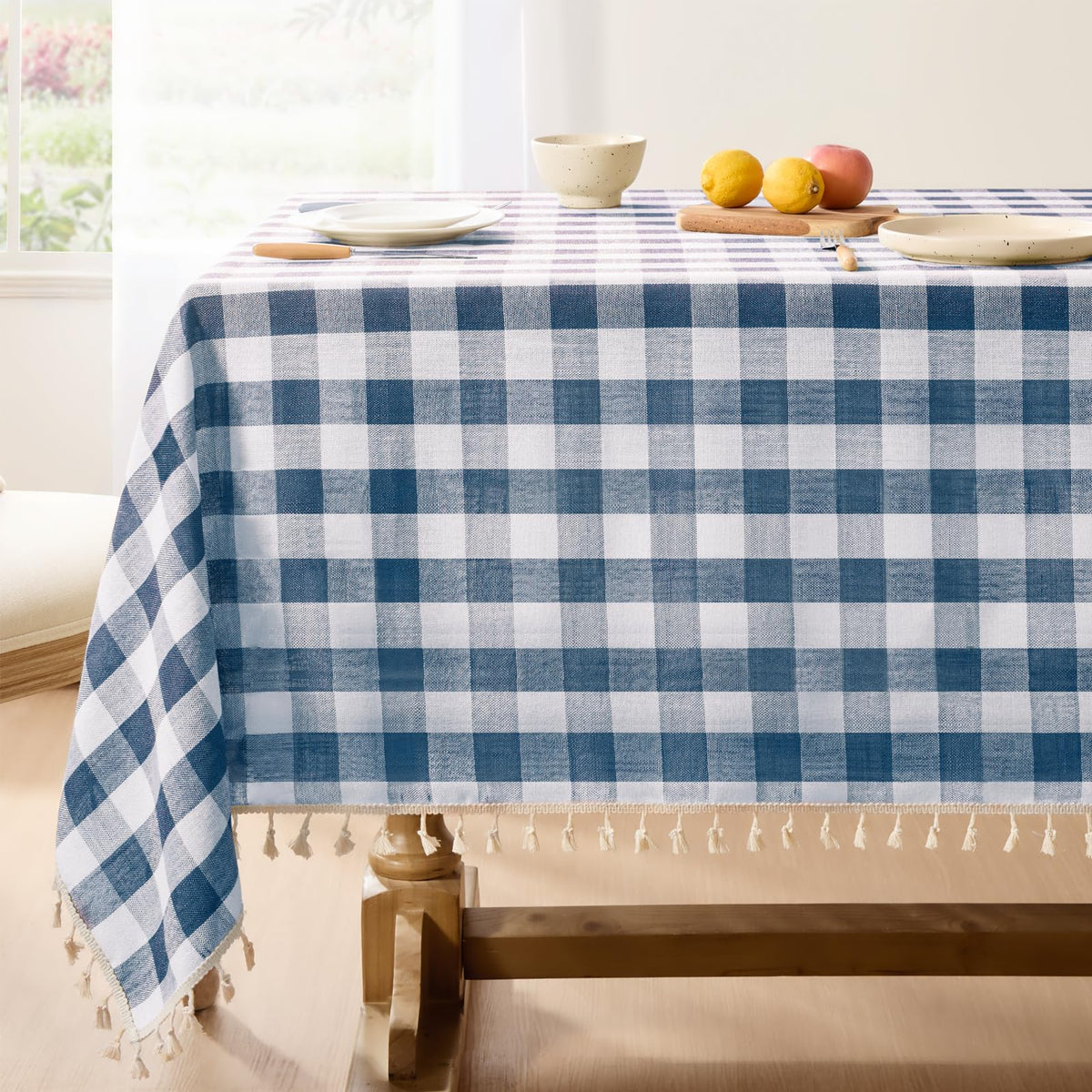Softalker Fall Gingham Rectangle Tablecloth with Tassel, Orange, 55" x 84"