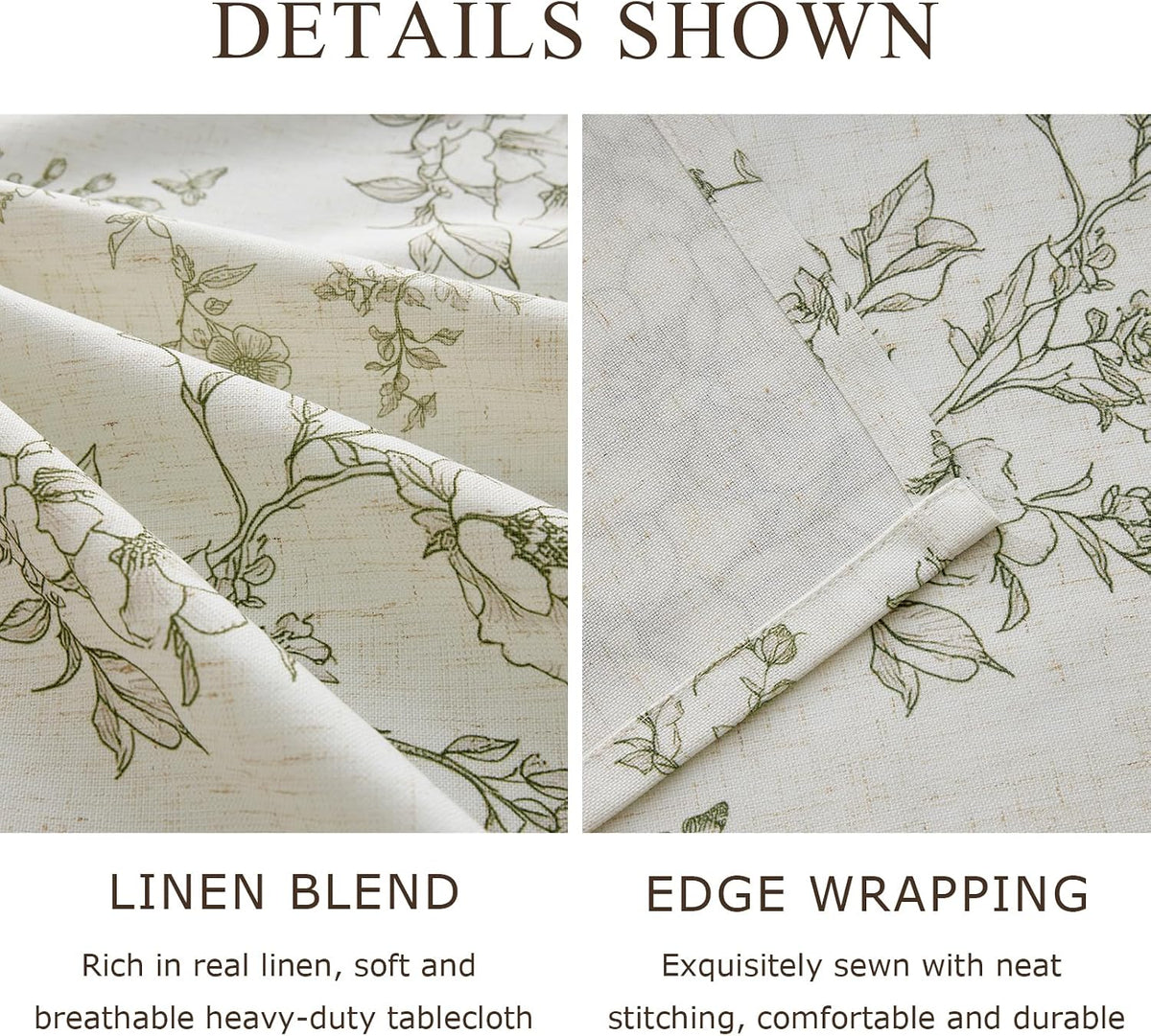 French Floral Tablecloths Rectangular Linen Table Cloth with Green Flowers