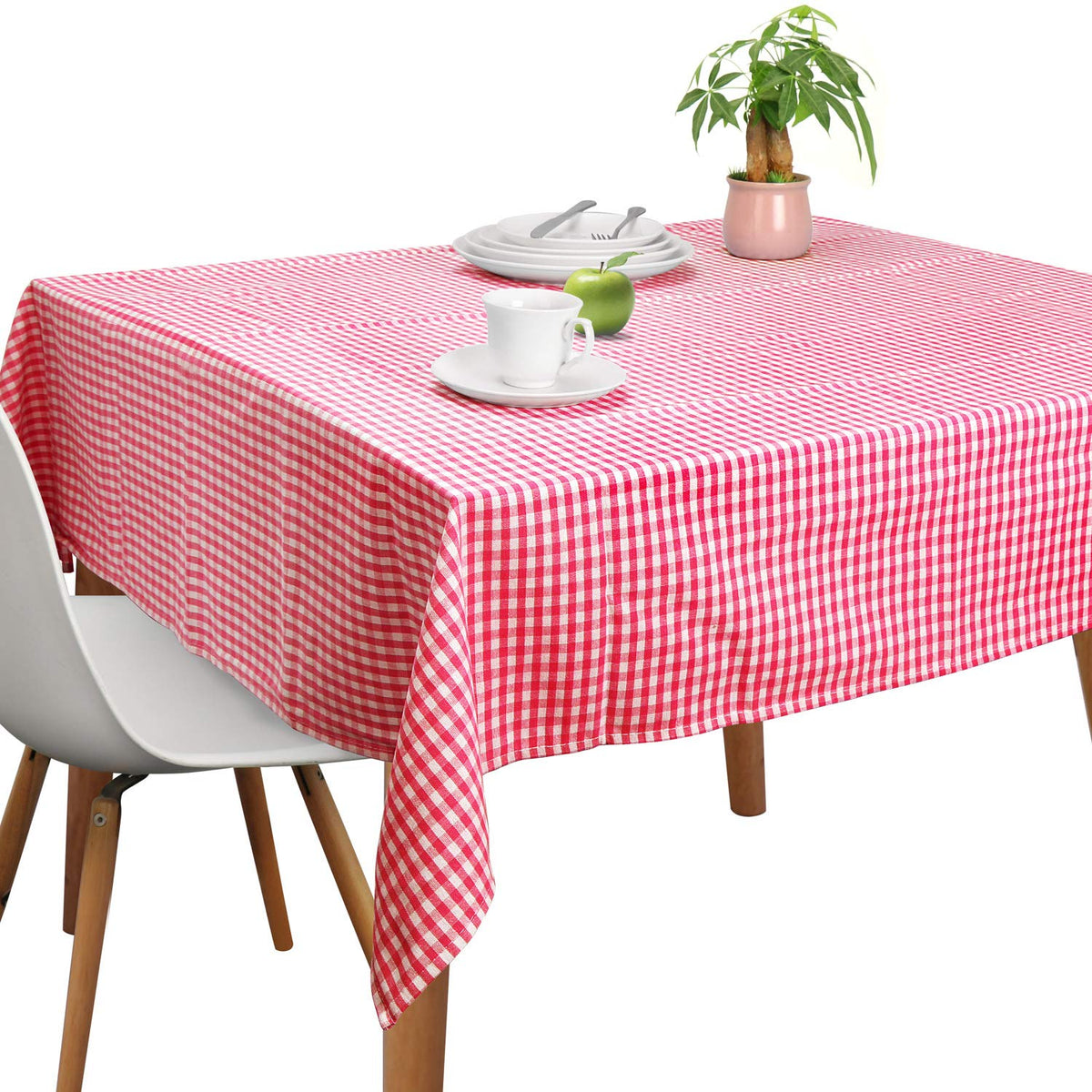 Tablecloths, Rectangle Vintage Table Covers Pure Cotton Gingham Tablecloths Oversized Christmas Holiday Home Decorative Checkered Plaid Table cloths for Everyday Dinner (Light Brown, 120 X 60 inch)