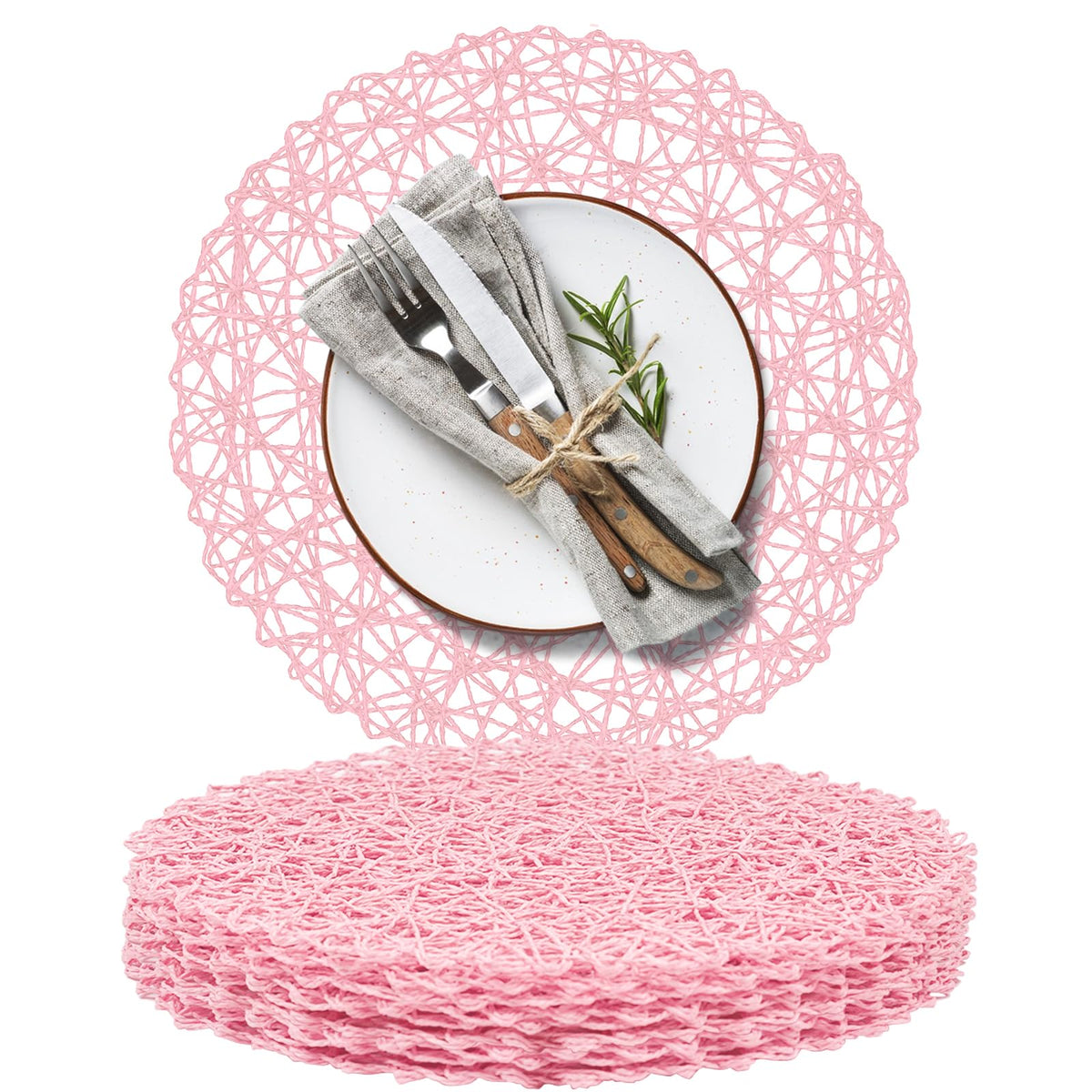 AHHFSMEI Paper Braided Round Placemats Set of 12 Natural Non-Slip Heat Resistant Table Mats for Dining Tables Woven Indoor & Outdoor Place mats(Green,12)
