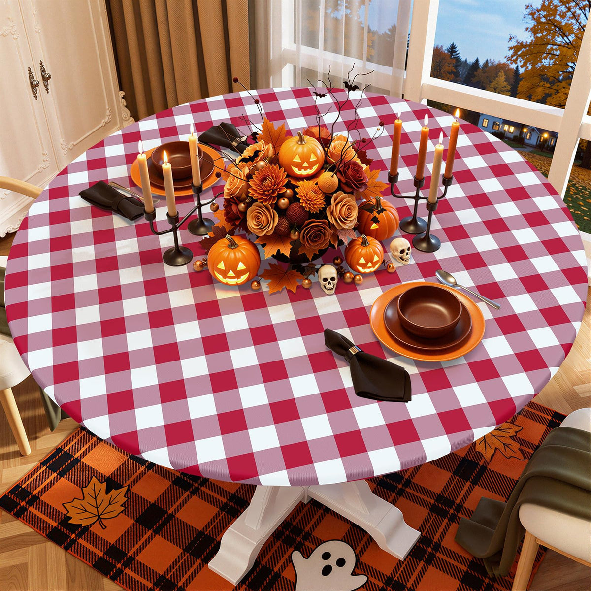 Smiry 45"-56" Picnic Table Cloth, Flannel Backed Vinyl Fitted Tablecloths