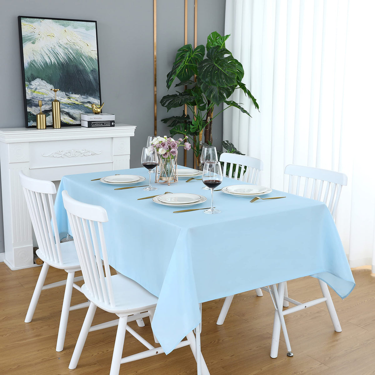 FOLINS&HOME Navy Blue Rectangle Waterproof Tablecloth, 60 x 60 Inch