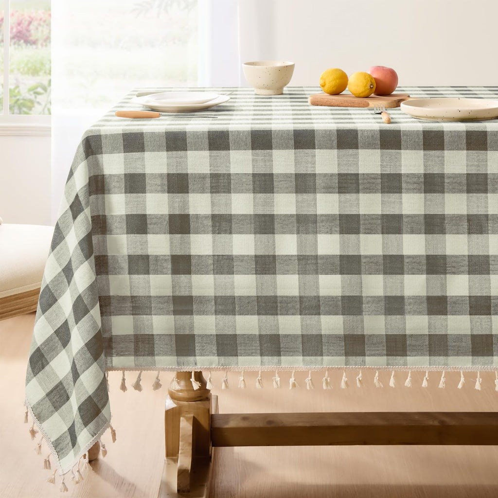 Softalker Fall Gingham Rectangle Tablecloth with Tassel, Orange, 55" x 84"