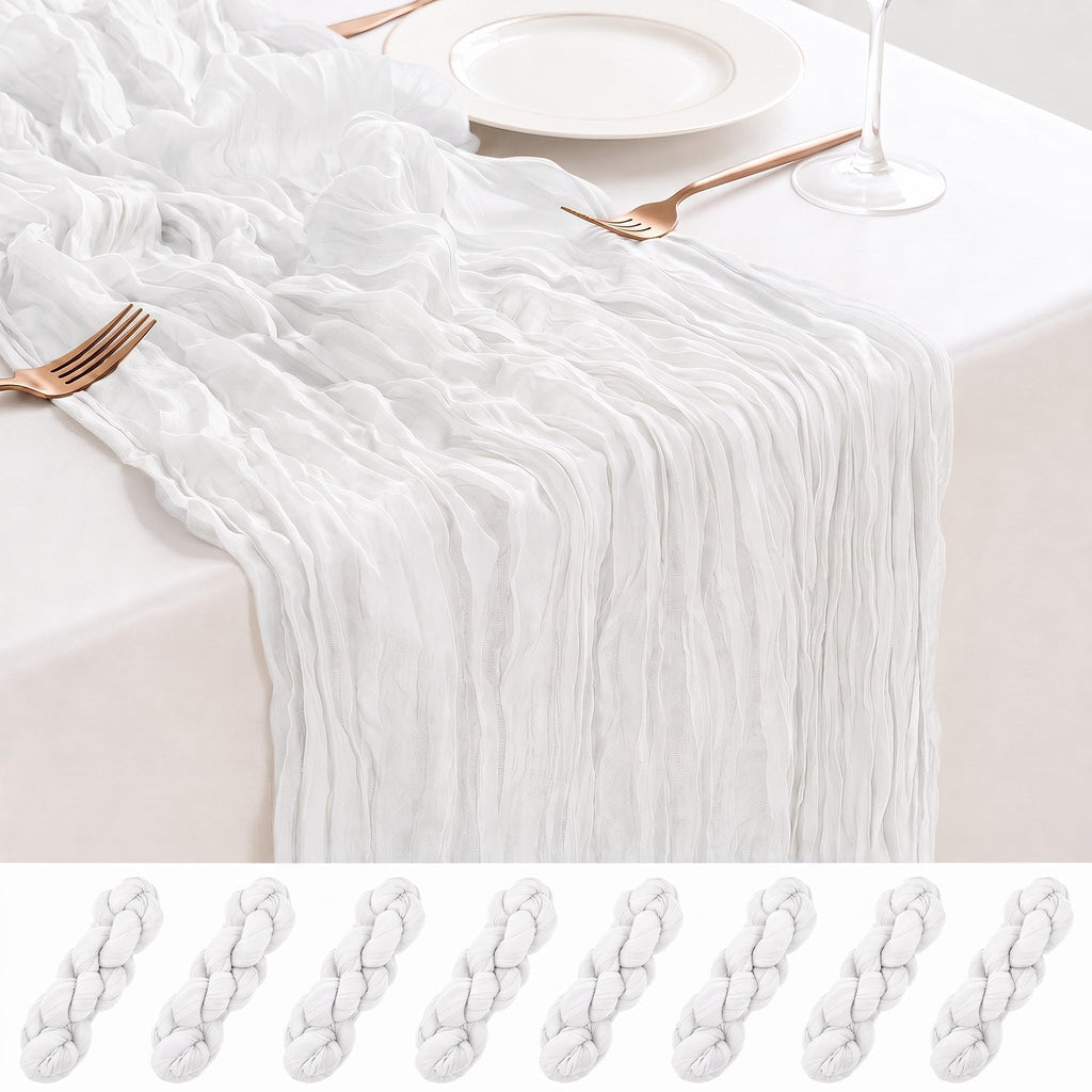 8 Pack Black Cheesecloth Table Runner 17x108 Inch Boho Gauze Sheer Table Runners for Wedding Party Shower Bridal Shower Birthday Home Decor