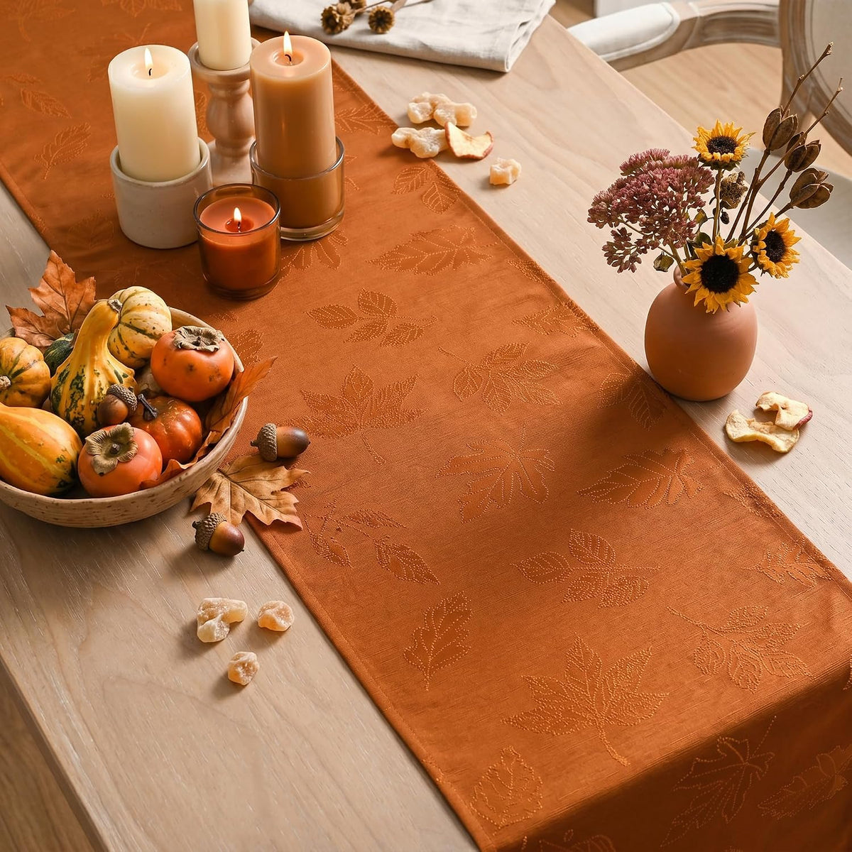 Artoid Mode Maple Leaf Caramel Granular Jacquard Table Runner 13x72 Inch