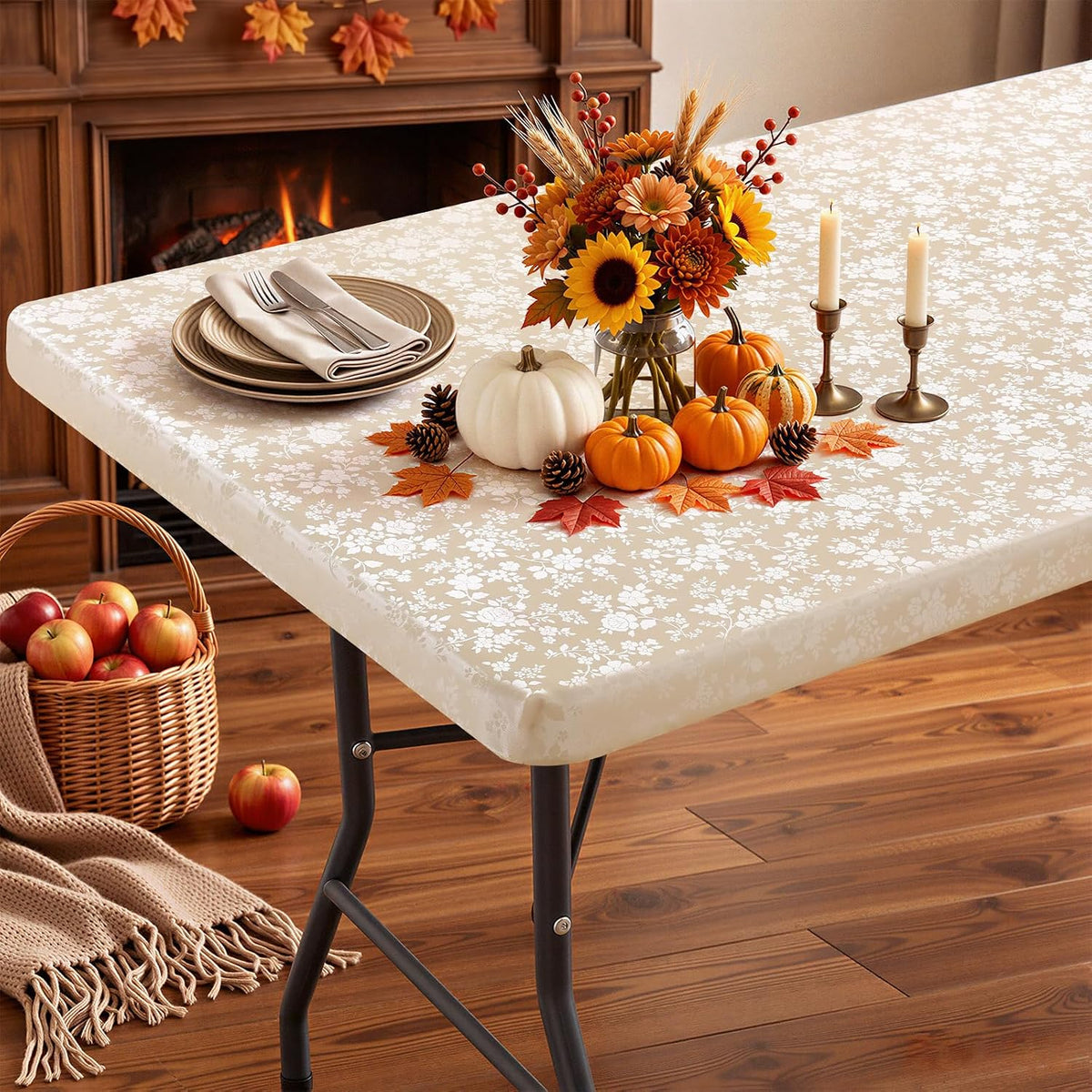 Smiry Heavy Duty Vinyl Fitted Tablecloths for 6 Foot Rectangle Tables