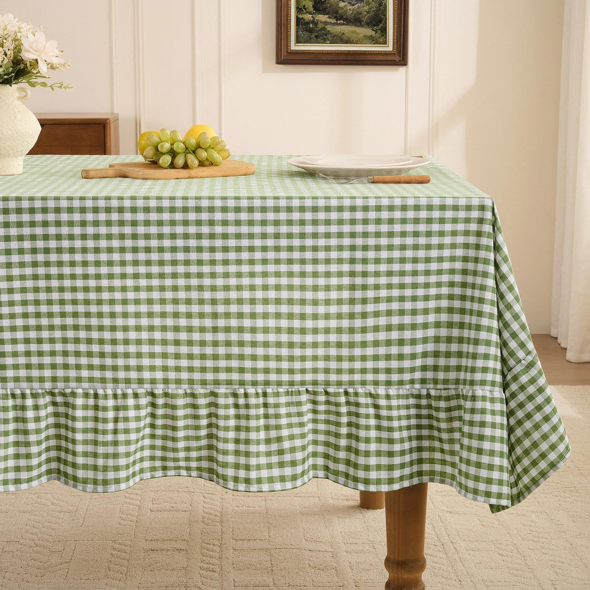 Romanstile Fall Gingham Ruffled Tablecloth Rectangle, 60 x 84 Inch Orange