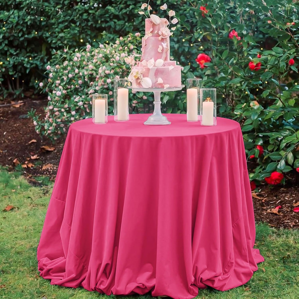 10 Packs 120 Inch Hot Pink Round Polyester Tablecloths