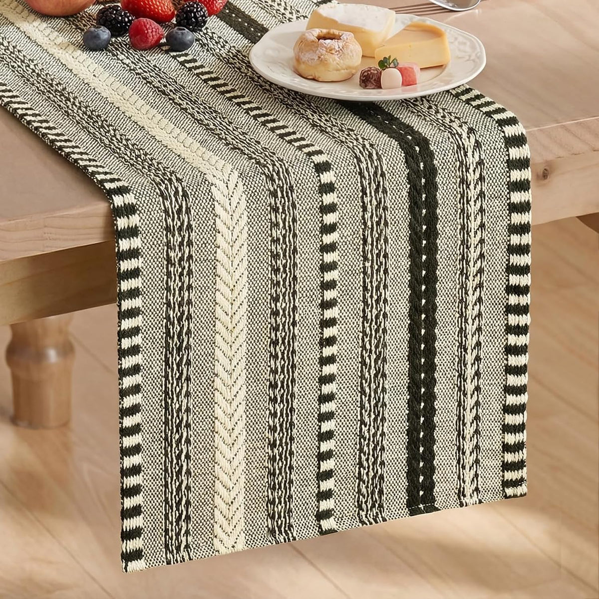 Artoid Mode Black Farmhouse Stripe Braided Table Runner 12x72 Inch