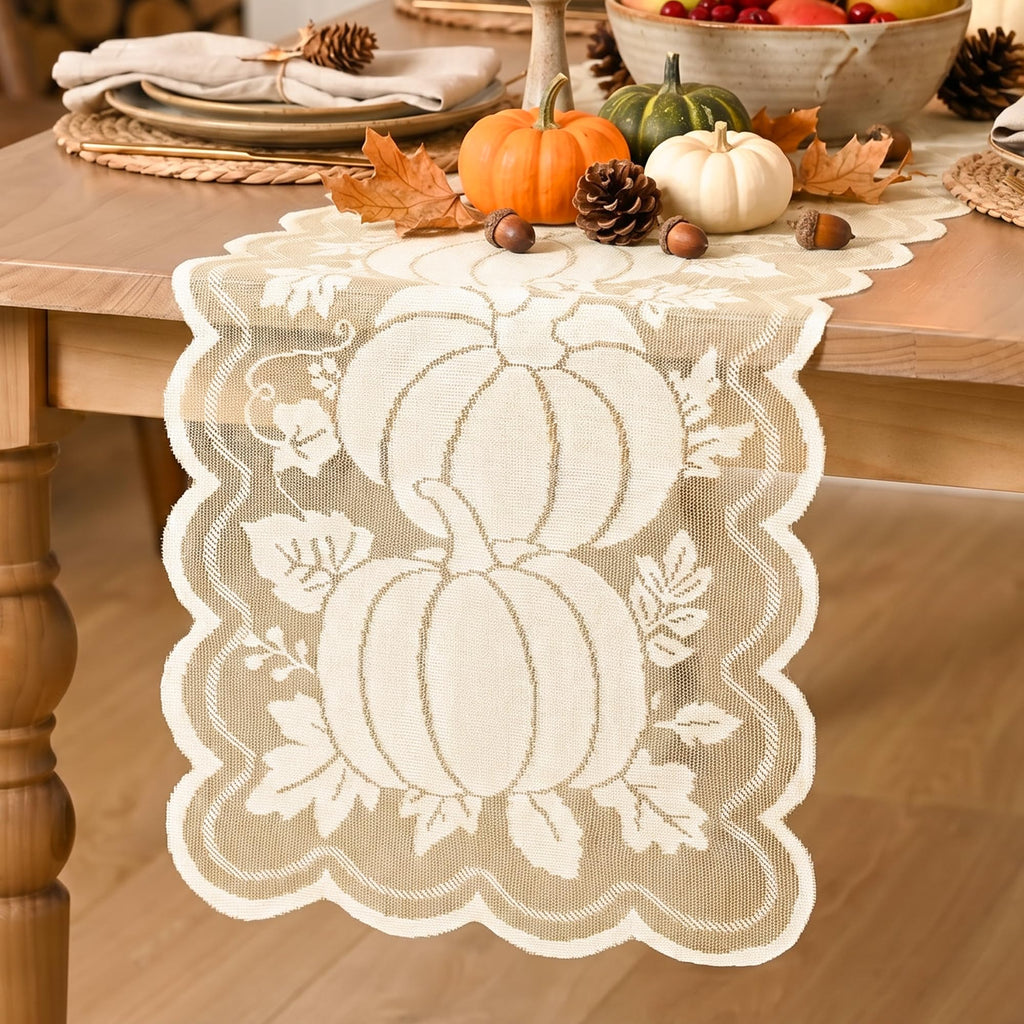 Artoid Mode Lace Jacquard Maple Leaf Fall Table Runner 13x72 Inch