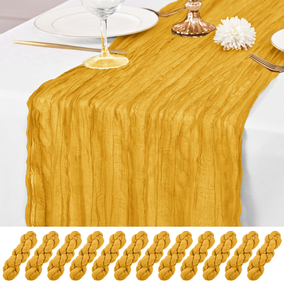 12 Pack Brown Table Runner 10Ft Cheesecloth Table Runner Rustic Gauze Table Runners Romantic Long Sheer Fabric Cheese Cloth Table Runners for Wedding Party Bridal Baby Shower