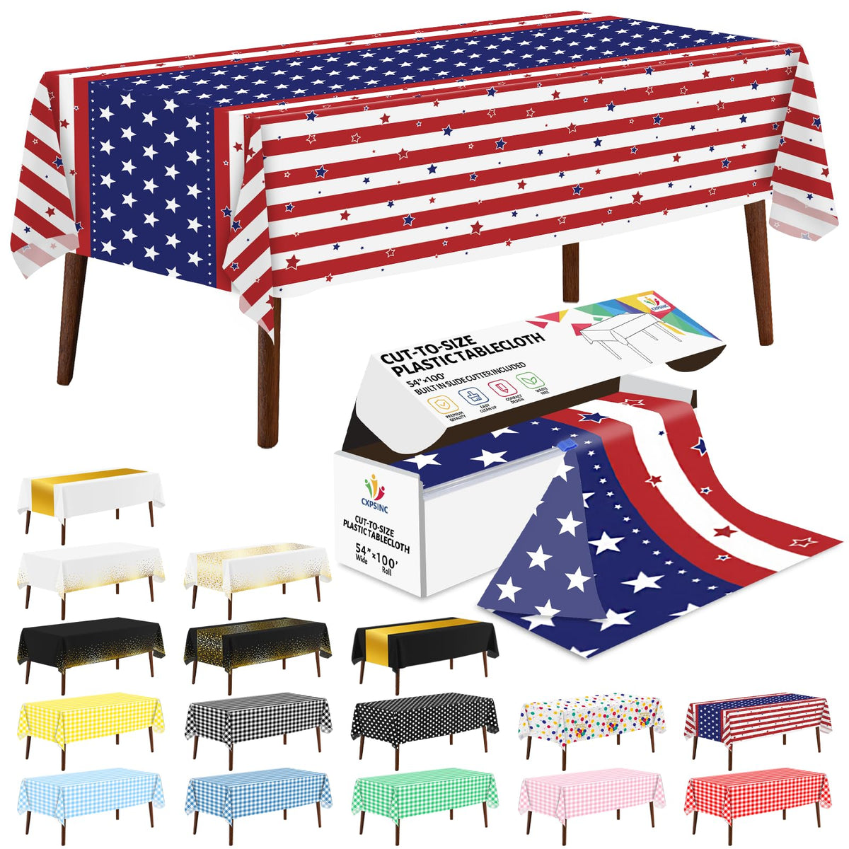 CXPSINC White Plastic Table Cloth Disposable Tablecloth Roll 54 Inch X 300 Feet Plastic Table Cover Roll with Slide Cutter for Picnics, Parties, Banquet, Birthdays, Weddings