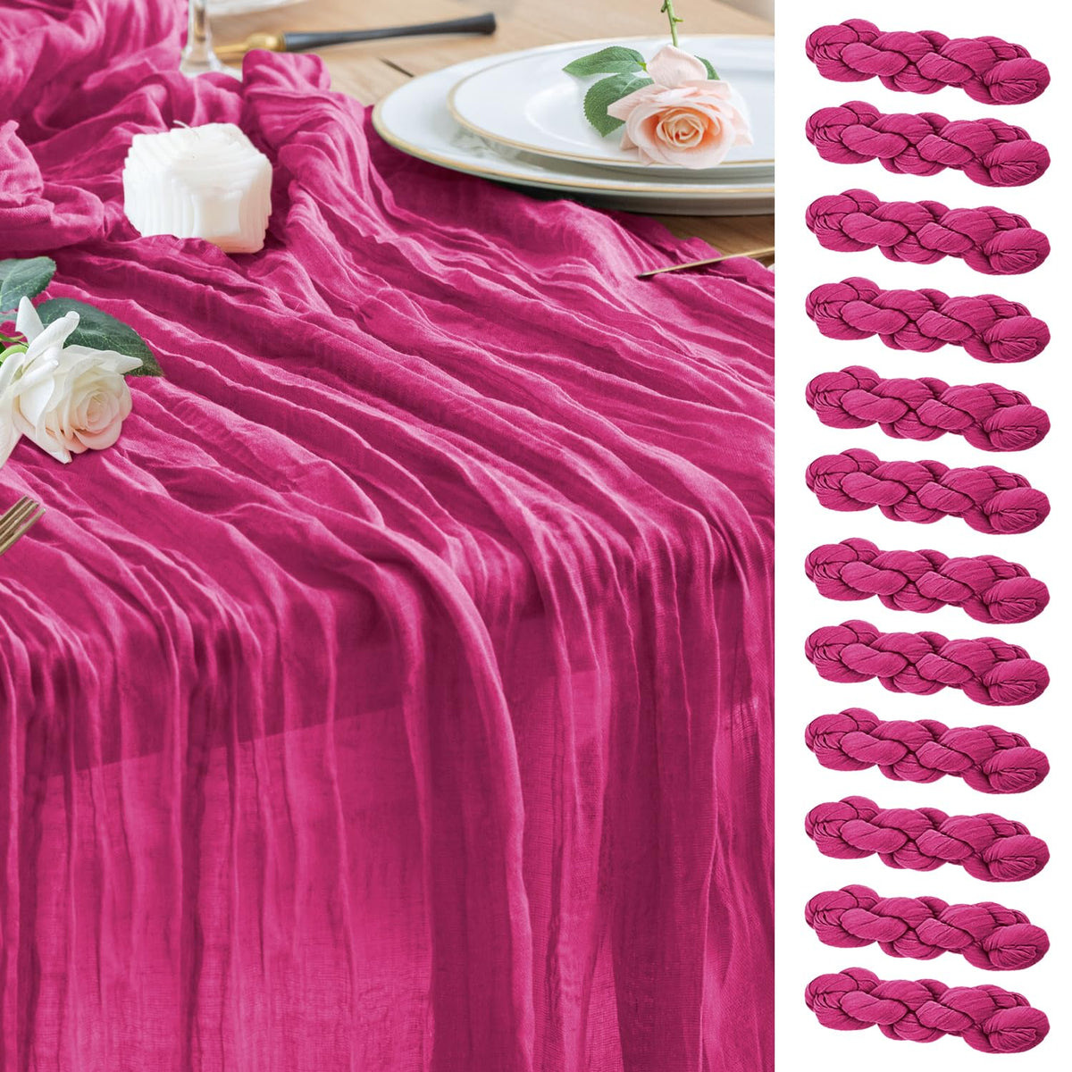 Wokceer Cheesecloth Table Runner Beige 10FT Boho Gauze Runner, 2 Pack