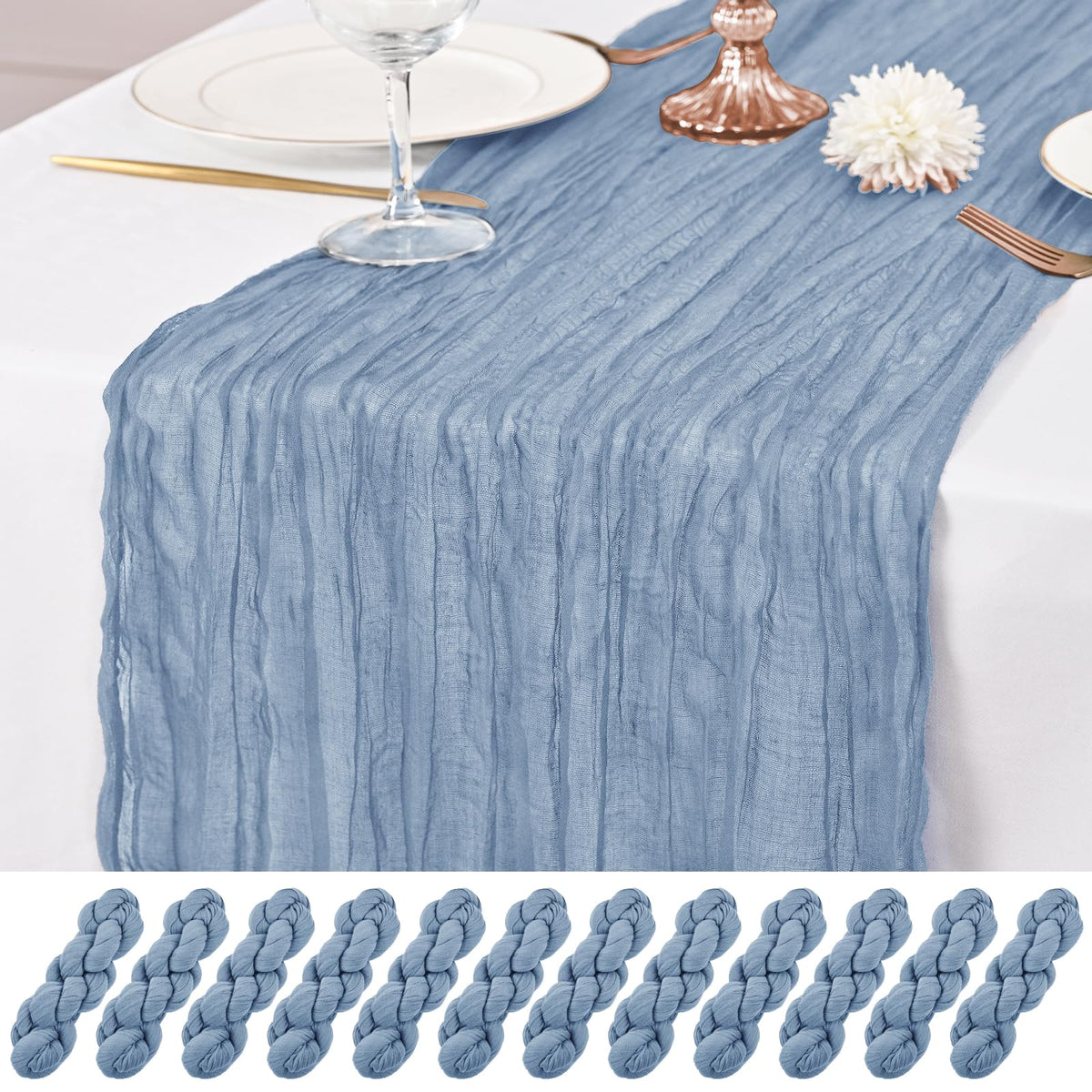 12 Pack Brown Table Runner 10Ft Cheesecloth Table Runner Rustic Gauze Table Runners Romantic Long Sheer Fabric Cheese Cloth Table Runners for Wedding Party Bridal Baby Shower