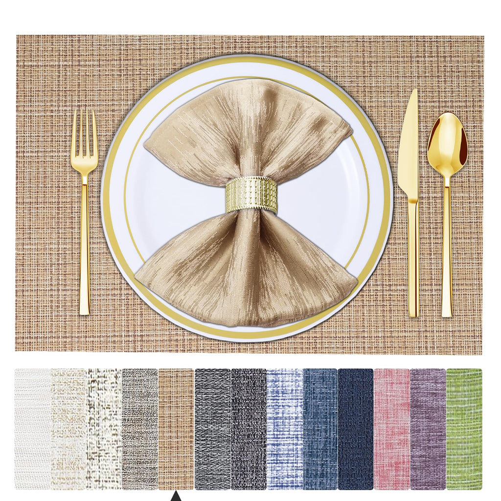 BETEAM Placemats Set of 8, Woven Vinyl Place Mats for Dining Table, Gray