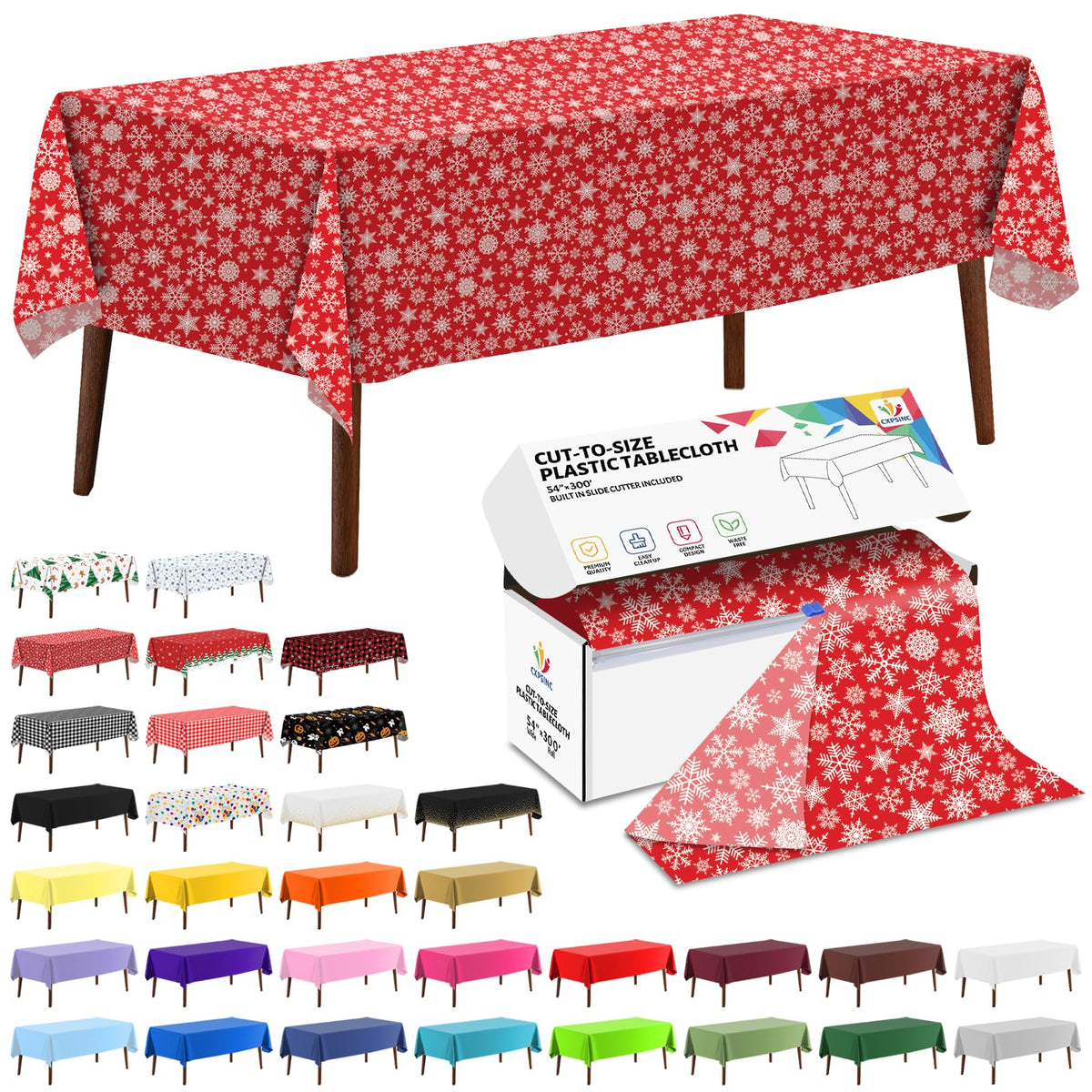 CXPSINC White Plastic Table Cloth Disposable Tablecloth Roll 54 Inch X 300 Feet Plastic Table Cover Roll with Slide Cutter for Picnics, Parties, Banquet, Birthdays, Weddings