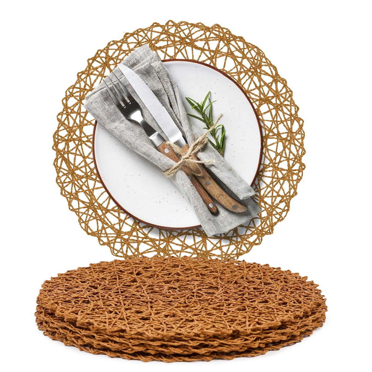 AHHFSMEI Paper Braided Round Placemats Set of 12 Natural Non-Slip Heat Resistant Table Mats for Dining Tables Woven Indoor & Outdoor Place mats(Green,12)