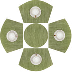 SHACOS Small Round Table Placemats Set of 5 Woven Vinyl Wedge Placemats with Centerpiece Round Table Mats Heat Resistant Wipe Clean (5, Black Gray)