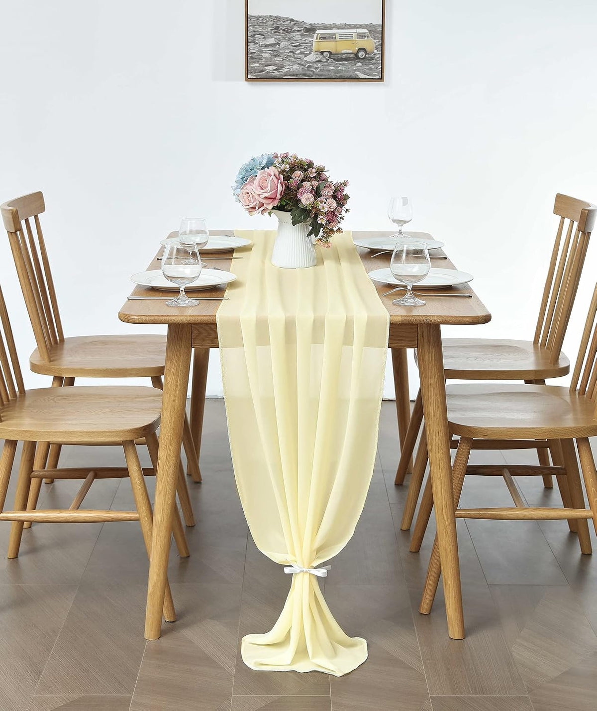Pufogu 5 Pack 10Ft Light Yellow Chiffon Table Runner Sheer 29x120 Inch