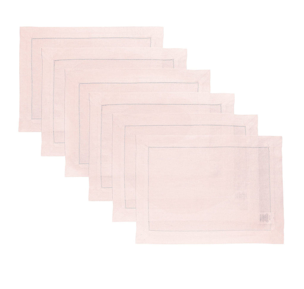 Solino Home 100% Pure Linen Placemats Green Hemstitch, 14 x 19 in, Set of 4