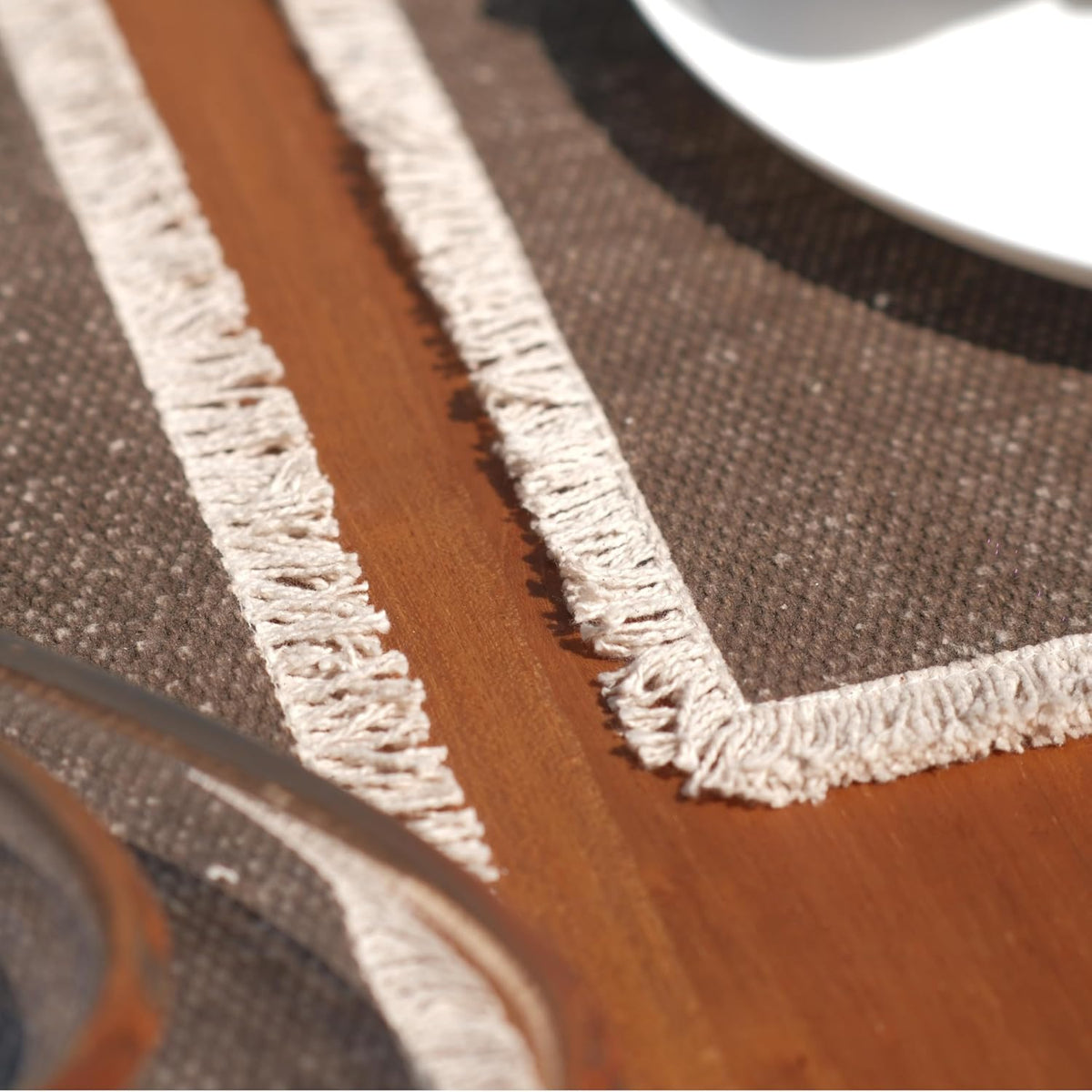 Hausattire Cotton Frayed Placemats Set of 4 Dining Table 14x14 Inch | Rustic Vintage Boho Washable Easter Placemat for Outdoor Parties BBQ's Wedding, Holiday, Special Occasions, Nubby Cotton - Brown