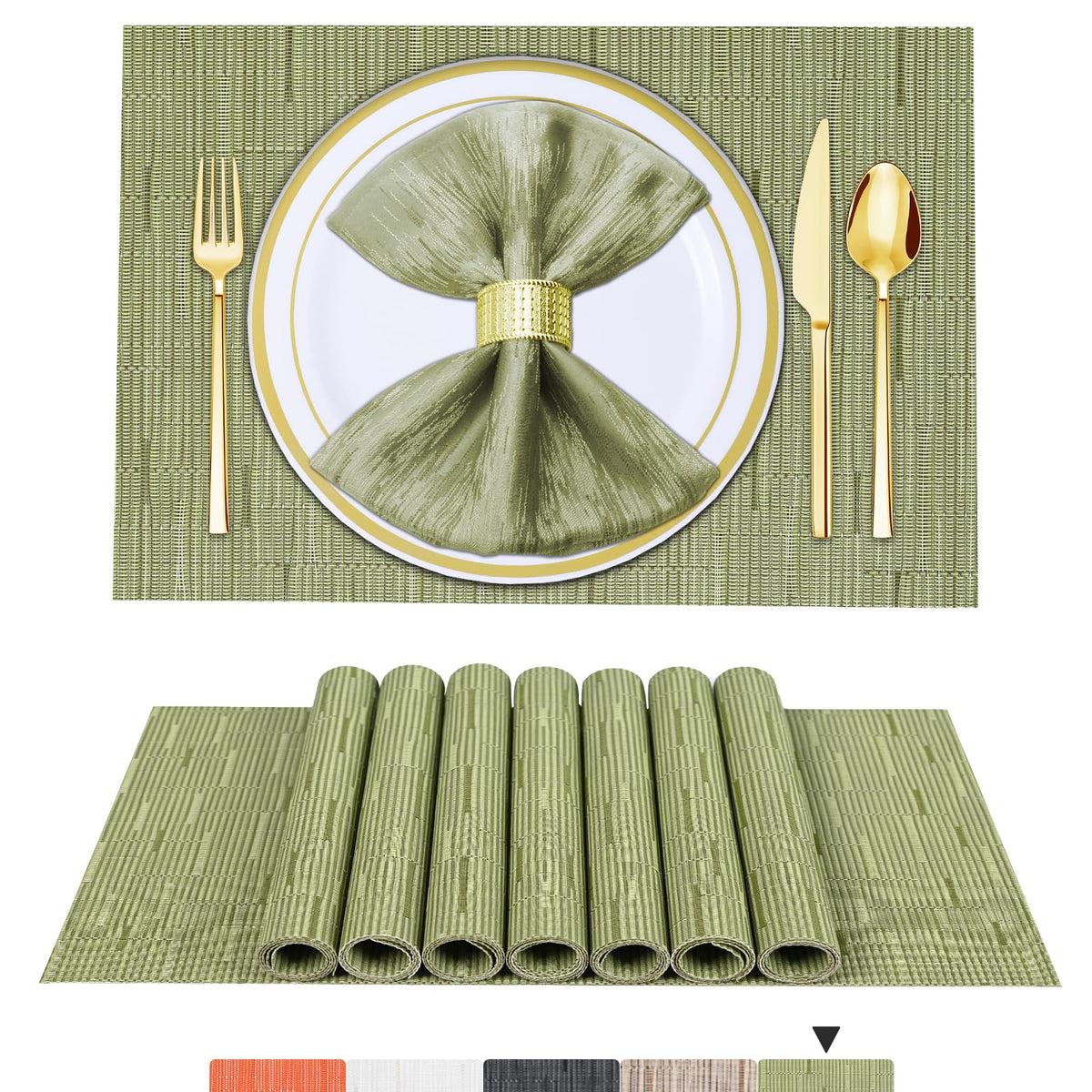 BETEAM Placemats Set of 8, Woven Vinyl Place Mats for Dining Table, Gray