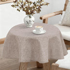 JIUZHEN Round Table Cloth Faux Linen Farmhouse Tablecloth Wrinkle and Stain Resistant Decorative Fabric Table Cover for Kitchen, Dining Room, Parties and Camping, Beige, 90 Inch Round