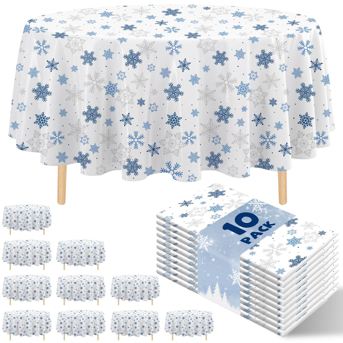 10 Pack Gold Round Tablecloth 84 Inch Round Plastic Table Cloth Disposable Waterproof Table Cover for Wedding Birthday Bridal Shower Party Decorations