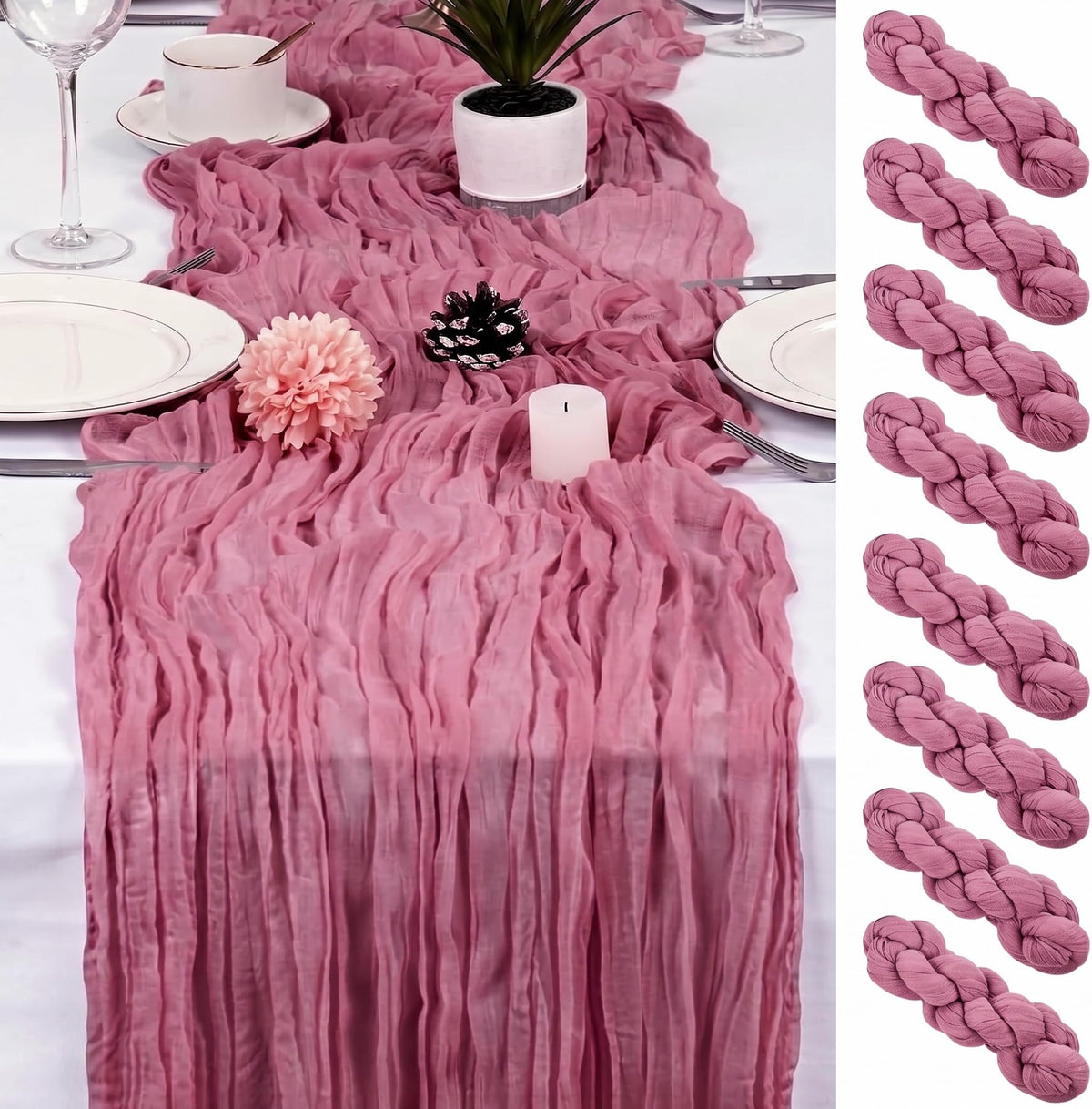 8 Pack Brown Cheesecloth Table Runner 17x108 inch Boho Gauze Cheese Cloth Table Runners for Wedding Party Baby Bridal Shower Home Decor