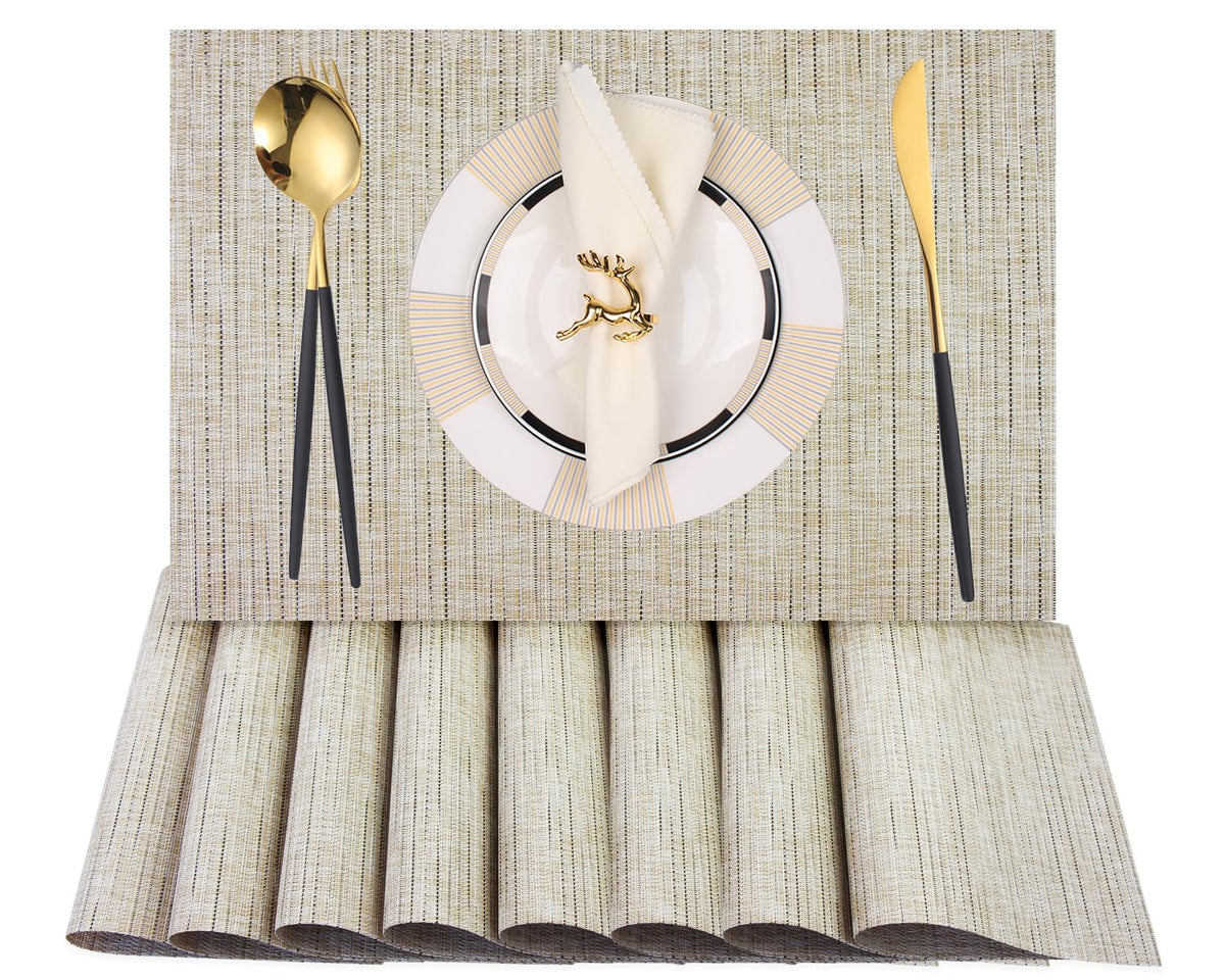 PIGCHCY Placemats,Durable Placemats for Dining Table,Washable Woven Vinyl Kitchen Placemats Set of 4 (Brown)