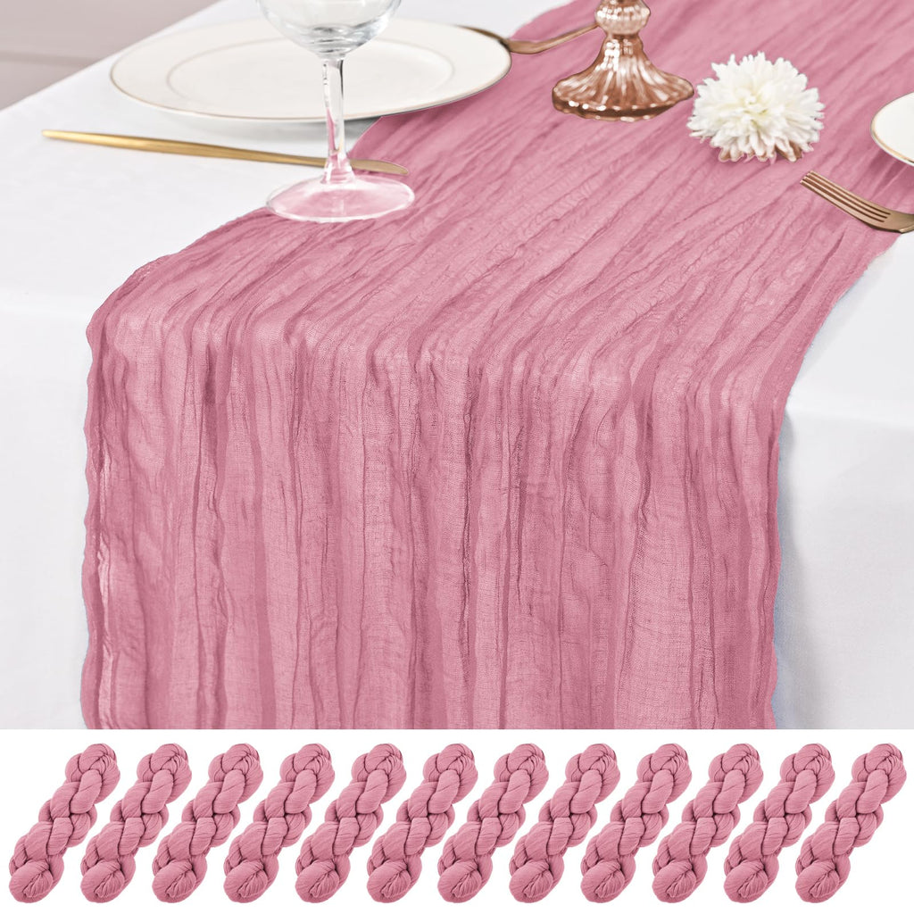 12 Pack Brown Table Runner 10Ft Cheesecloth Table Runner Rustic Gauze Table Runners Romantic Long Sheer Fabric Cheese Cloth Table Runners for Wedding Party Bridal Baby Shower