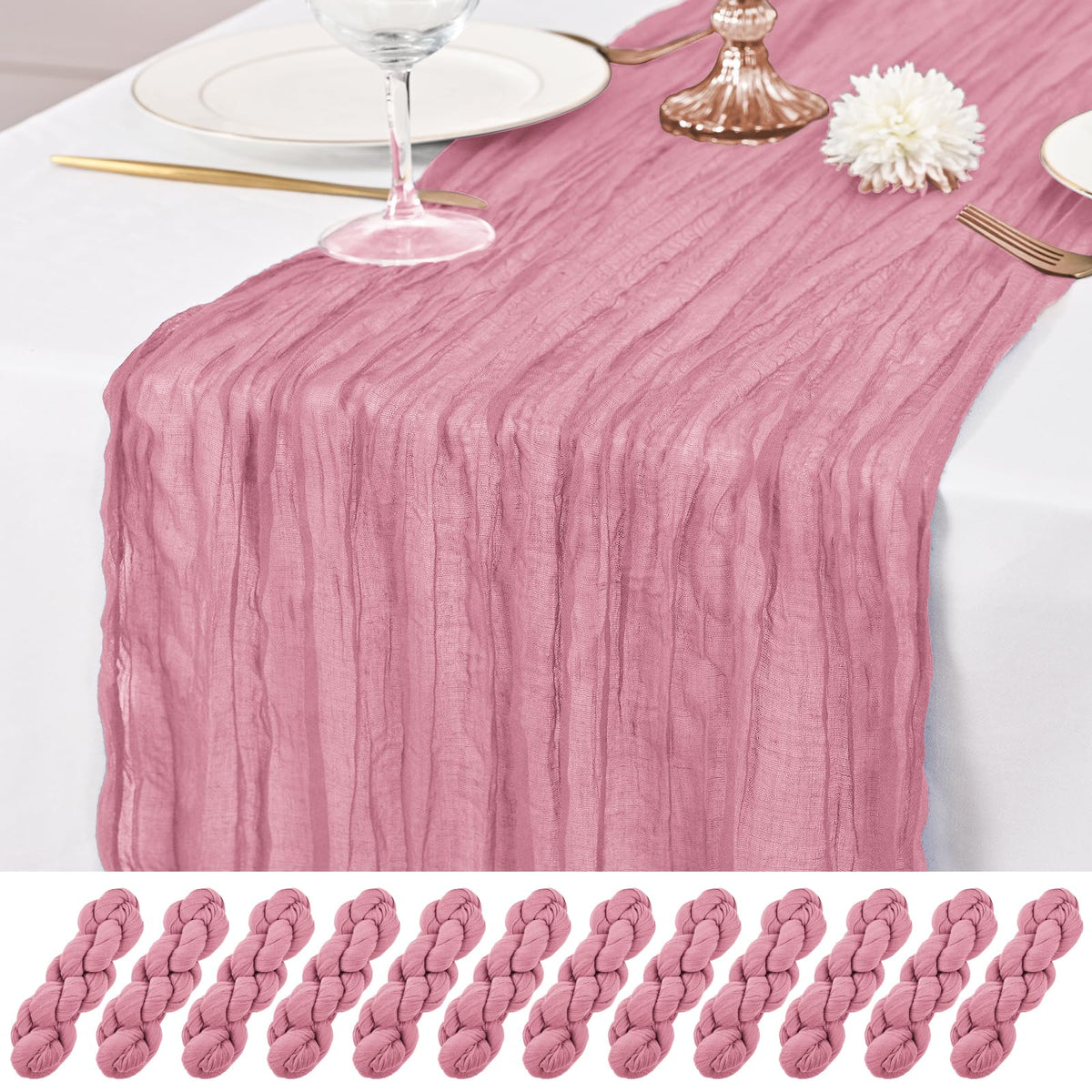 12 Pack Brown Table Runner 10Ft Cheesecloth Table Runner Rustic Gauze Table Runners Romantic Long Sheer Fabric Cheese Cloth Table Runners for Wedding Party Bridal Baby Shower