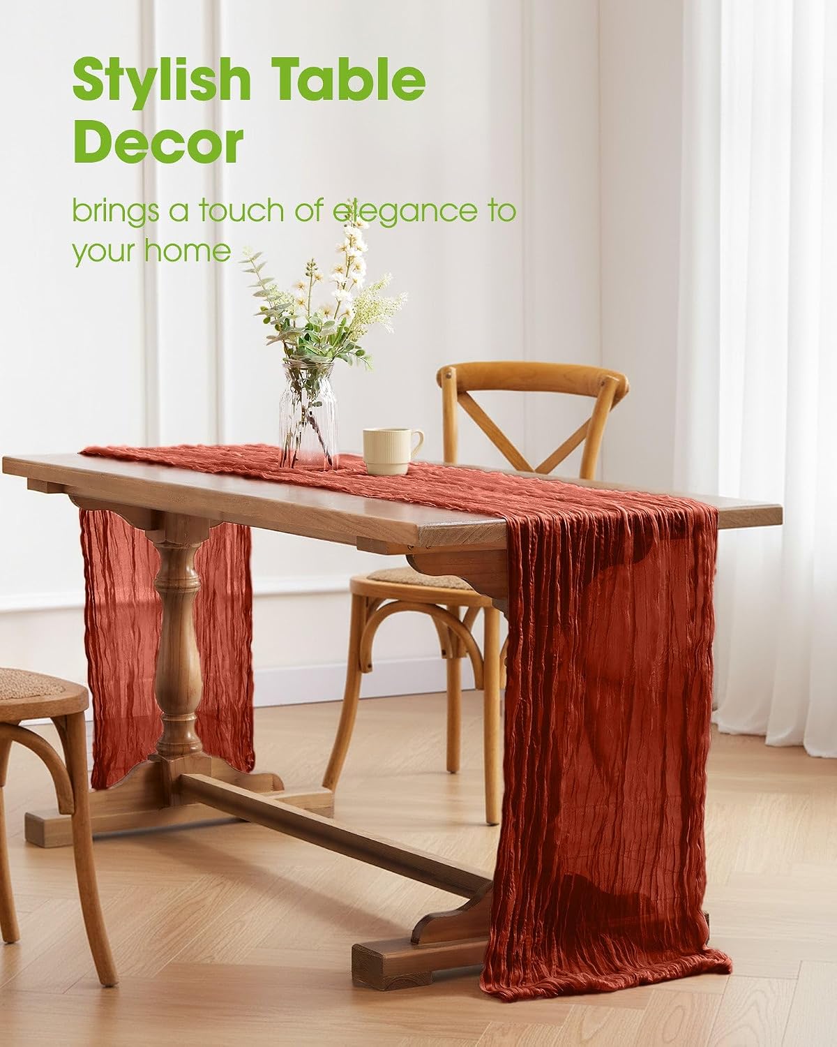 Pureegg 2 Pack Cheesecloth Table Runner 120 Inch Rust