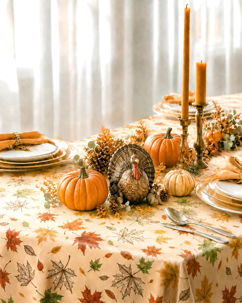 Pureegg Polyester Fall Tablecloth 60" x 84" 1 Pack Autumn Leaves