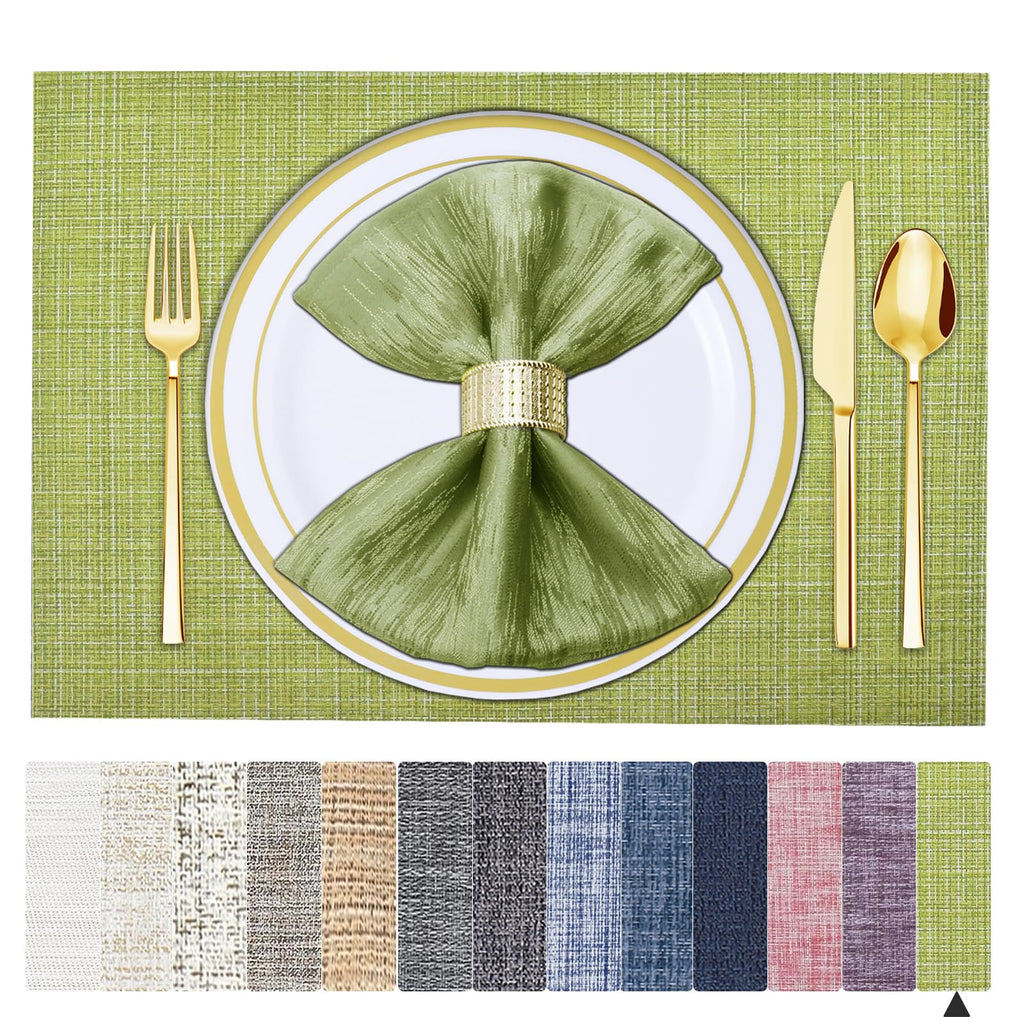 BETEAM Placemats Set of 8, Woven Vinyl Place Mats for Dining Table, Gray