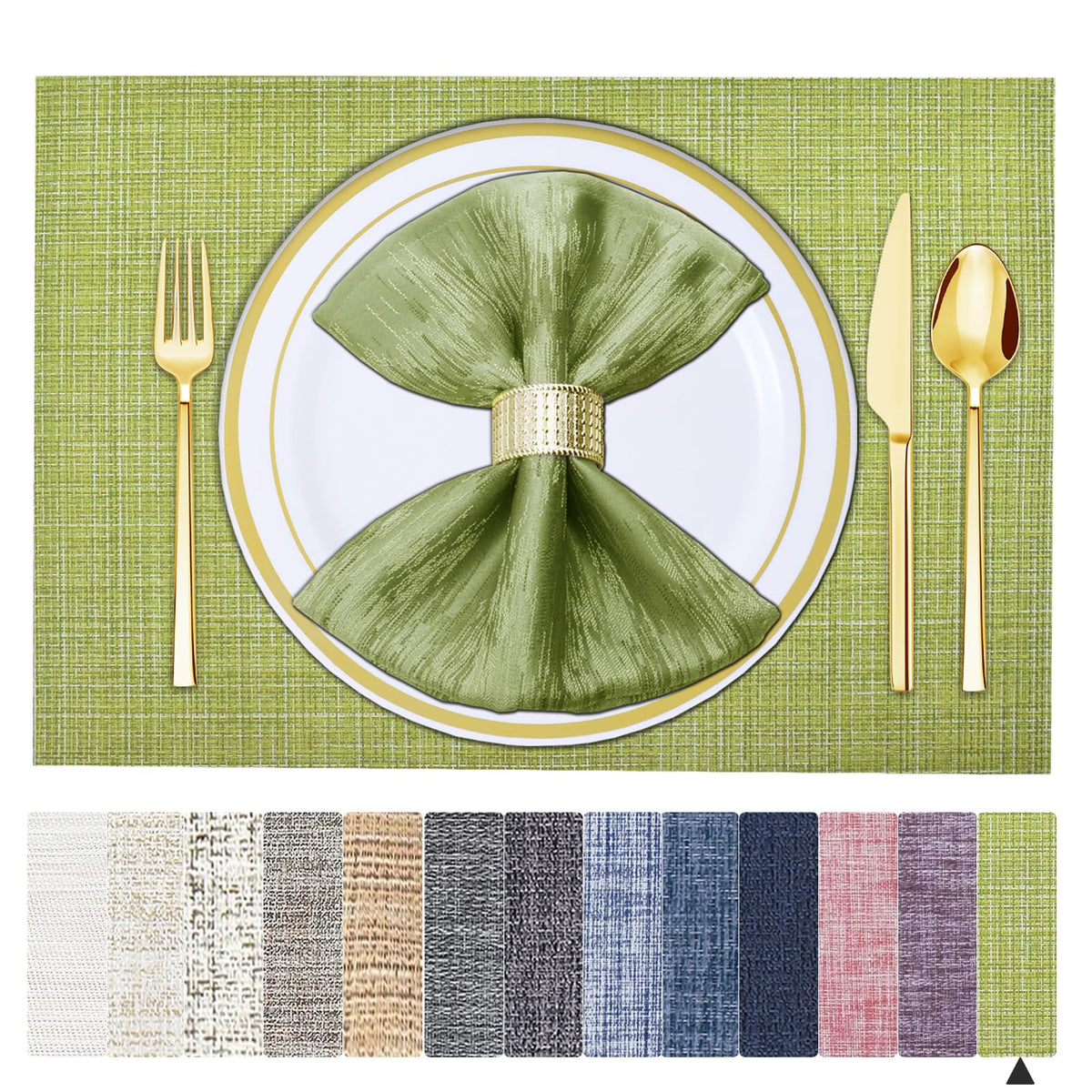 BETEAM Placemats Set of 8, Woven Vinyl Place Mats for Dining Table, Gray