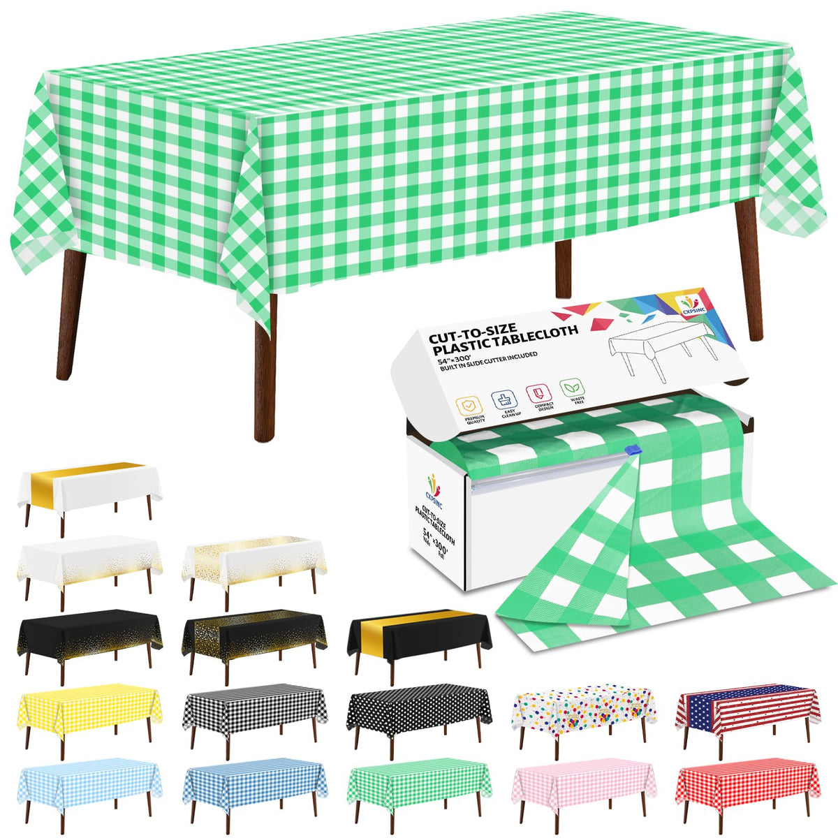 CXPSINC White Plastic Table Cloth Disposable Tablecloth Roll 54 Inch X 300 Feet Plastic Table Cover Roll with Slide Cutter for Picnics, Parties, Banquet, Birthdays, Weddings