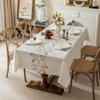 Joyfol Day Rustic Waterproof Linen Tablecloth, Heavy Weight Beige Embroidery Table Cloths for Rectangle Tables, Burlap Farmhouse Table Covers (Coffee Leaves, 55''x 86'')