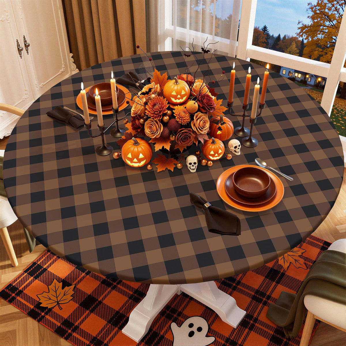 Smiry 45"-56" Picnic Table Cloth, Flannel Backed Vinyl Fitted Tablecloths