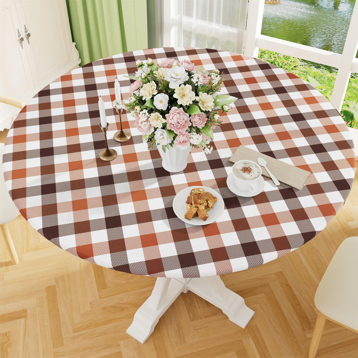 Smiry 45"-56" Picnic Table Cloth, Flannel Backed Vinyl Fitted Tablecloths